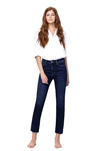 VERVET by Flying Monkey Women's Super High Rise Raw Hem Slim Straight Jeans3