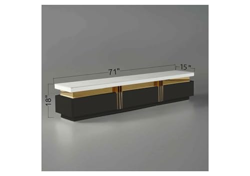 Image of Luxury Joyce Modern TV Unit /Console - 70 inch Naino Compsit Marble Top, 3 Drawer Storage - White & Gold Finish - Scratch Resistant, Waterproof Plywood - Living Room Media Cabinet (Black)