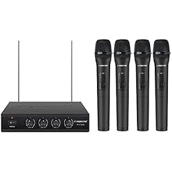 Phenyx Pro Sistema de Micrófono Inalámbrico, 4 Canales de Micrófono Inalámbrico VHF, con 4 Micrófonos Dinámicos de Mano, Receptor de Metal, Largo Alcance, Micrófono para Cantar, Karaoke (PTV-2000A)