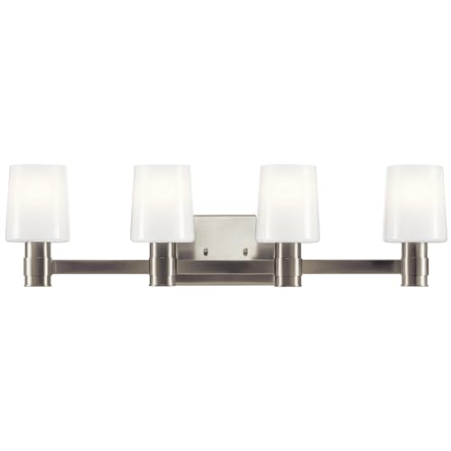 Image of Kichler Adani 4-Light Bathroom Vanity Light Fixture, Modern Wall Mount Lighting with Opal Glass in Brushed Nickel for Over Mirror Installation (8.25 inch x 30 inch), 55177NI