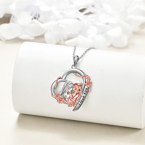 LUHE Mother Daughter Necklace Sterling Silver Mother Heart Necklace Birthday Pendant Mother's Day Flower Necklace Jewelry Gifts for Mom3
