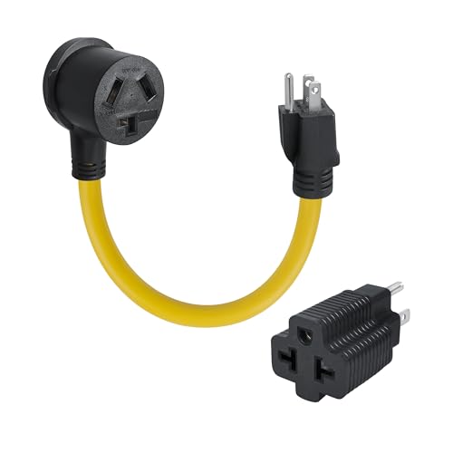 12 Inch Dryer Plug Adapter Extension Cord - NEMA 5-15P Male to 10-30R Heavy Duty 10 Gauge STW...
