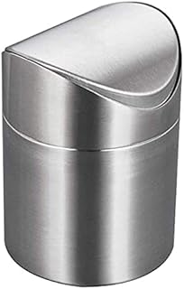 ETRAVEL Mini Desktop Bin with Lid, Brushed Stainless Steel Swing Bin, Trash Can Small Desk Bin Indoor Dustbins Car Desk Office Bathroom Kitchen Waste Pods Tea Bags 13 * 13 * 18CM 1.7L