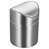 Mini Desktop Bin met deksel, geborsteld roestvrij staal Swing Bin, Prullenbak Kleine Bureau Bin Indoor vuilnisbakken…