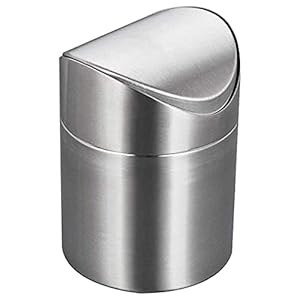 Mini Desktop Bin met deksel, geborsteld roestvrij staal Swing Bin, Prullenbak Kleine Bureau Bin Indoor vuilnisbakken…