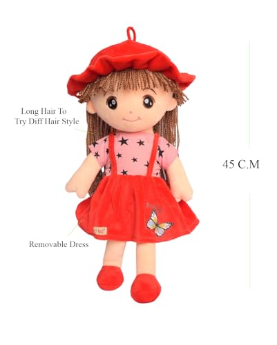 EL FIGO Plush Doll, Soft Toys, Stuff Toy for Kids, Toy for Girls, Birthday Gift Girl/Boys, Gift for Girls, Doll for Girl in Sturdy Dress with Woolen Hair (Doll 45 c.m)