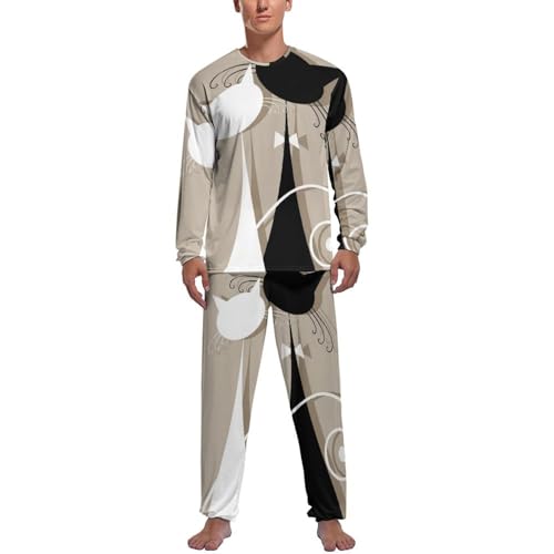 Pyjama chat homme noir et blanc, le cadeau idéal avec pantalon et manches longues