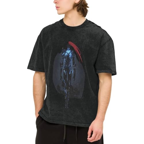 Men Solo Manga Leveling Shirts Short Sleeve Vintage Washed Casual Cotton Tees Tops Novelty Style for Old Loose T-Shirts