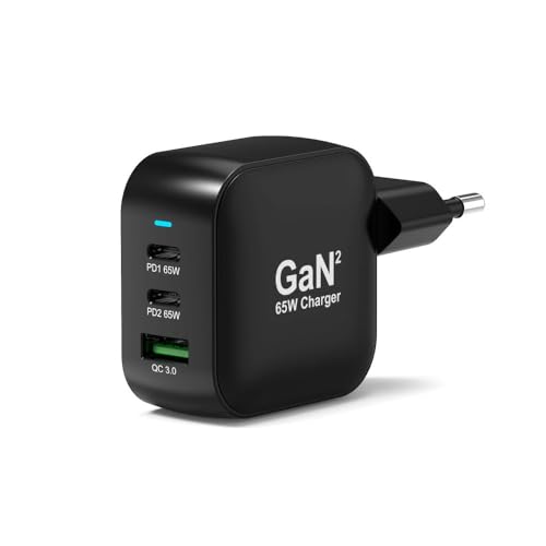 PORT Designs Chargeur Mural GaN2 USB-C pour Ordinateur Portable 1XUSB-A QC 3.0 2X USB-C PD avec câble USB-C renforcé 2M (65, Watts)