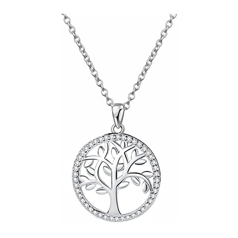 Bo Win 925 Sterling Silver Necklace Tree of Life Necklace Silver Pendant with Cubic Zirconia Womens Necklaces Pendant Tree of Life Necklace for Women Girls Cover