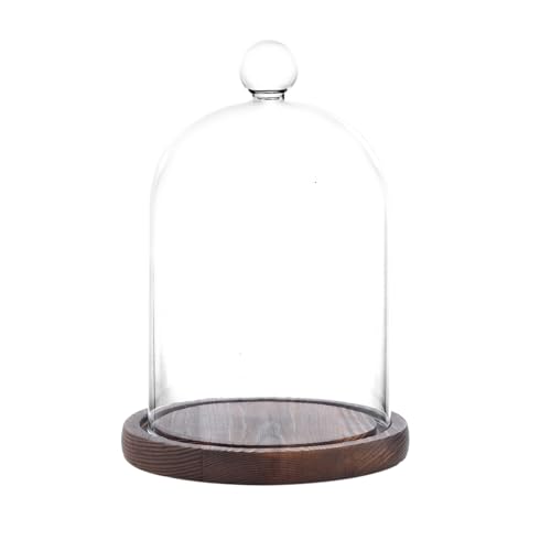 REFSAVER Glass Dome with Base Glass Cloche Bell Jar Display Case with Wooden Base for Plants Collectibles (4.7 * 6.3 inches)