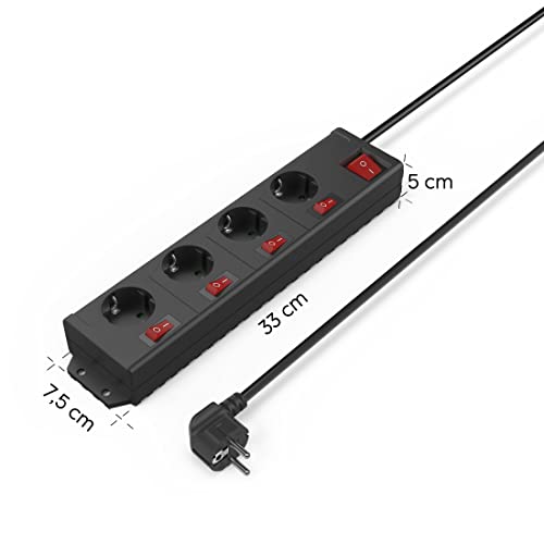 Hama 4-Fach Steckdosenleiste einzeln schaltbar (Wandmontage, extra großer Buchsen-Abstand, Stecker 90° gedreht, 1,4m Kabel) Mehrfachsteckdose Steckerleiste schwarz – Bild 6