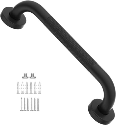Black Shower Grab Bar w/Anti-Slip Knurled Grip 12 Inch, Munzong Stainless Steel Bathroom Handicap Grab Bars, Safety Bar Balanced Handrail, Handicap Injury Elderly Senior Assist Support Shower Handle