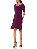 Star Vixen Women's Elbow Sleeve Side Rouch Skater-Waist Seam Short Dress