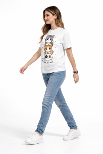Image of Women Graphic Printed T-Shirt | Stylish Casual Half Sleeve Round Neck Cotton Tee | Trendy Printed Top for Girls & Women