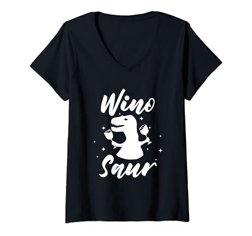 Mujer Comic Ladies Winosaur Funny Wine Lover Camiseta Cuello V