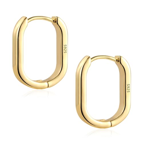Image of Gold Earrings for Women, Square Huggie Hoop Hypoallergenic Small Earrings Rectangle Huggie Earring Small Thick Earring Geometric Hoop Women Girls