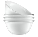 KooK Ceramic Salad Serving Bowls, Microwave and Dishwasher Safe, White Glossy Porcelain, 41 oz, Set of 4