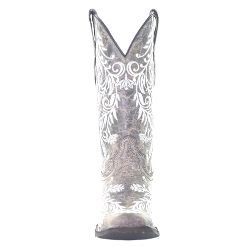 CORRAL LADIE'S BROWN/WHITE EMBROIDERY SQ. TOE - GLOW COLLECTION, LEATHER SOLE, WESTERN A40634