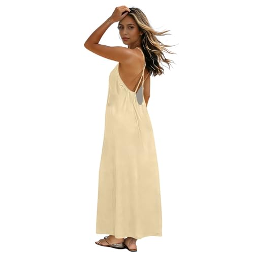 Robe d'été dos nu en lin idéale pour les promenades de vacances à la plage