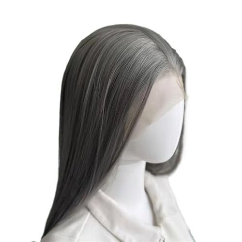 Perruque grise 13x4 haut de gamme cheveux synthétiques lisses effet naturel 18"