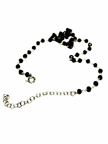Tobillera de plata ley con cristales negros facetados y cadena fina ajustable
