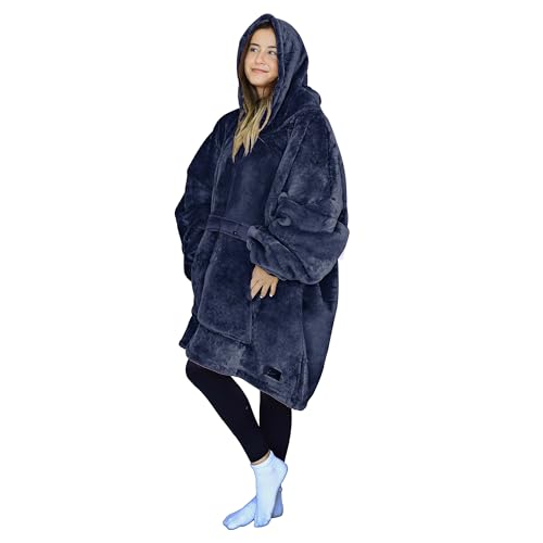 Tirrinia Navy Oversized Sherpa Wearable Blanket Hoodie