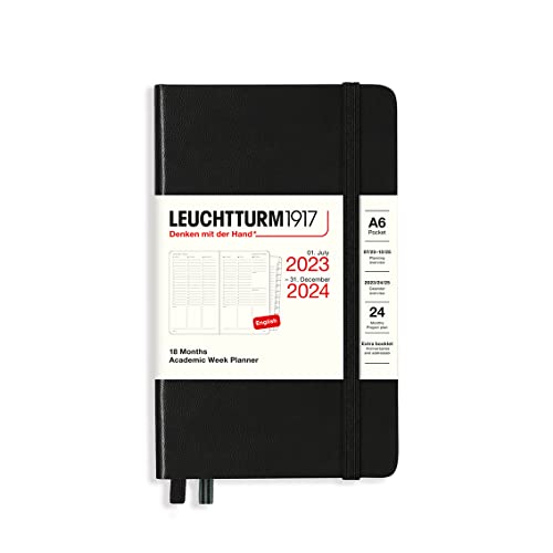 LEUCHTTURM1917 367559 Akademischer Wochenplaner Pocket (A6) 2024, 18 Monate, Black, Englisch