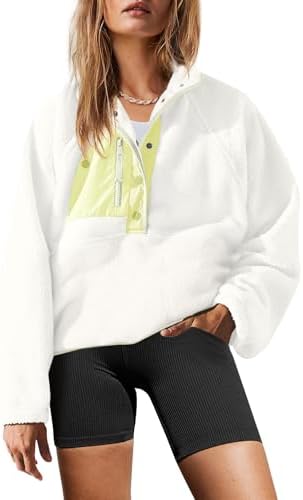 Yanekop Womens Fuzzy Fleece Pullover Sherpa Sweatshirt Long Sleeve Button Down Sweater Jacket