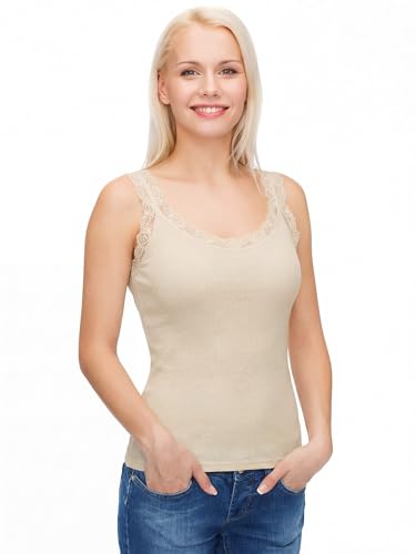 Image of Lasnten 4 Pieces Lace Camisole Tank Tops for Women Ribbed Cami Top Lacework Undershirt Patchwork Tank Lace Trim Cami