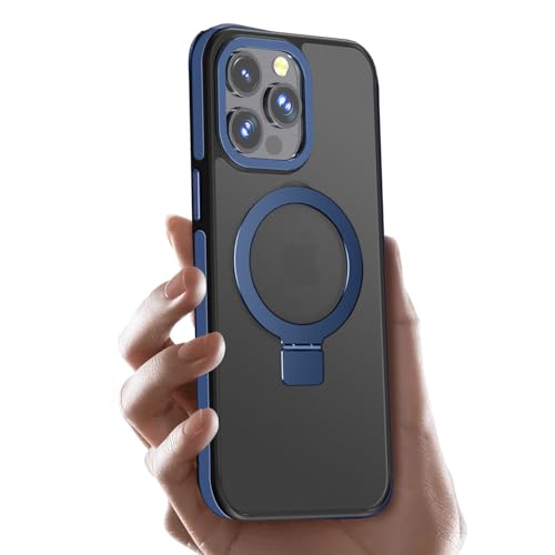 Image of amazon basics Grip Case for iPhone 15 Pro | Horizontal and Vertical Metal Rotating Stand (Blue)