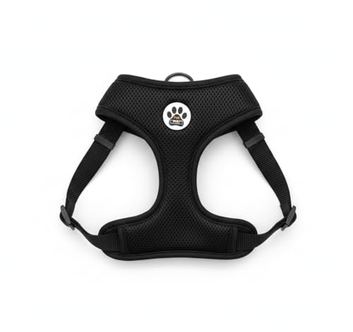 Pettorina per cane taglia picolo - regolabile, materiale confortevole e traspirante, nera, taglia M per cani da 7.5 a 15 kg, collo 30 cm, torace 27 a 44 cm