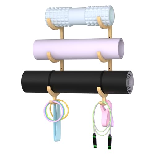 BSTSLL Wooden Yoga Mat Holder Wall Mount, Yoga Mat Storage