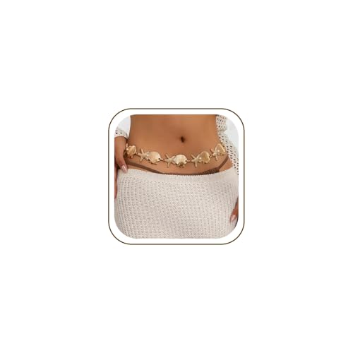 Balteus Gold Starfish Seashell Waist Chain Belt for Women Boho Shell Beaded Bikini Body Belly Chain Seashell Jewelry for Summer Beach Vacation
