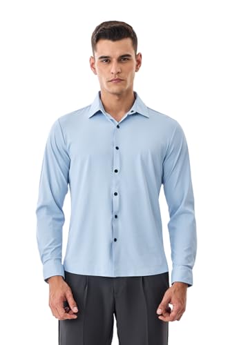 Image of SNITCH Men Casual & Semi-Formal Shirt | Regular Fit Full Sleeve Point Collar Solid Design | Premium Nylon Blend Breathable & Stretchable Fabric for All Day Comfort