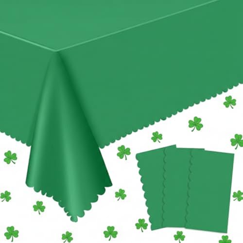 Image of NatNarr Green Tablecloths Plastic, Scalloped Rectangle Table Cloth