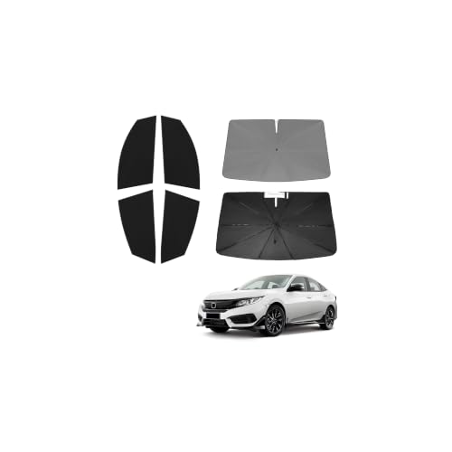Image of KUST Windshield Sun Shade Umbrella for Honda Civic 2016 2017 2018 2019 2020 2021 Rear Window Shades 100% UV Protection and Blackout Privacy 5PCS Car Window Covers Accessories