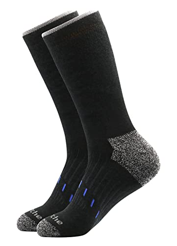 Avalanche Men's Quick Drying Merino Wool Blend Crew Socks With Arch Support 2-Pack Black 10-13