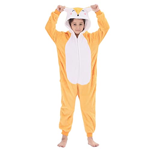 HIBCIGA Animal Onesie Costumes for Kids Flannel Onesie Cosplay for Boys Girls Halloween Warm Plush One Piece Fox 130 by HIBCIGA - Used condition - US$16.87