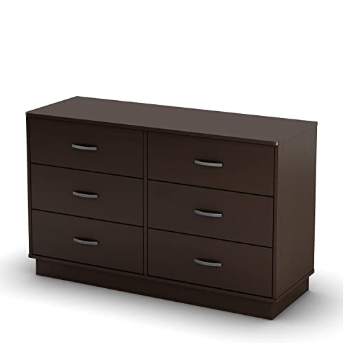 South Shore Logik Collection 6-Drawer Double Dresser, Chocolate with Silver Pewter Finish Handles