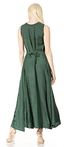Image of Sakkas Maya Floral Embroidered Sleeveless Button Up Rayon Dress