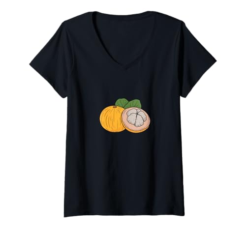 Mujer Fruta exótica de mangostán amarillo fresco Camiseta Cuello V