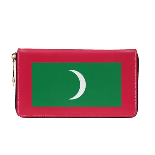 Leather Women Wallets, Long Credit Card Holder, Flag of Maldives Print Billfold Clutch & Travel Purse Large Capacity2