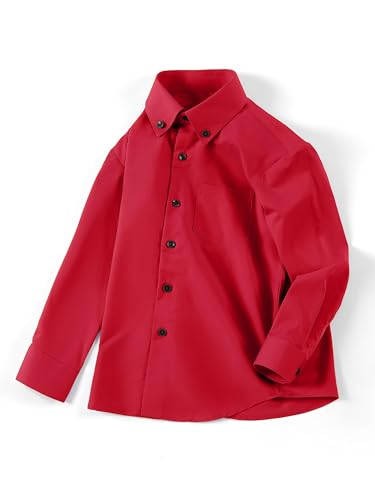 FAHIZO Boys' Long Sleeve Regular Fit Button-Down Collared Stretch Dress Shirt with Chest Pocket4