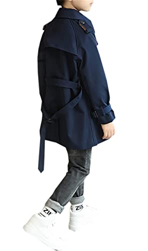 Cromoncent Kids Boys Double Breasted Trench Coat Classic Lapel Outwear Dress Coats, Navy Blue, 6-7 Years = Tag 1304