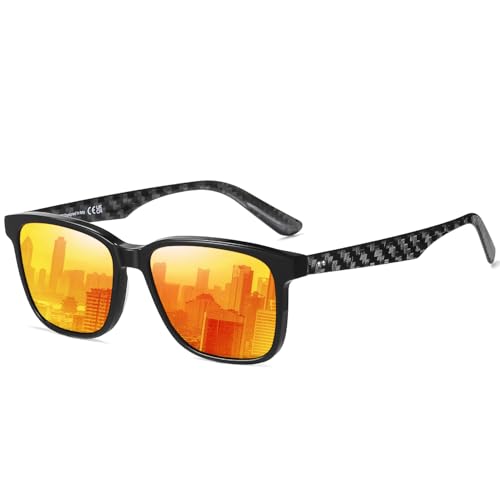 DUCO Rectangular Polarized Sunglasses for Men Acetate Carbon Fiber Sun Glasses Driving Fishing Golf UV400 Protection DC8330