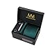 Massi Morino ® Set de corbata (caja regalo para hombres) Corbatas de hombre y pañuelos + gemelos + clip de corbata (Verde Oscuro)
