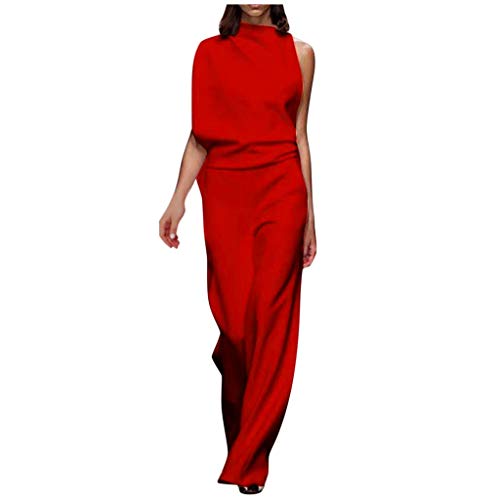 ALCRISP Jumpsuit Damen Elegant Lang Hosenanzug Ärmellos One Shoulder Mode Einteiler Weites Bein Casual Overall Einfarbig Baggy Sexy Formal Playsuit Romper Cover
