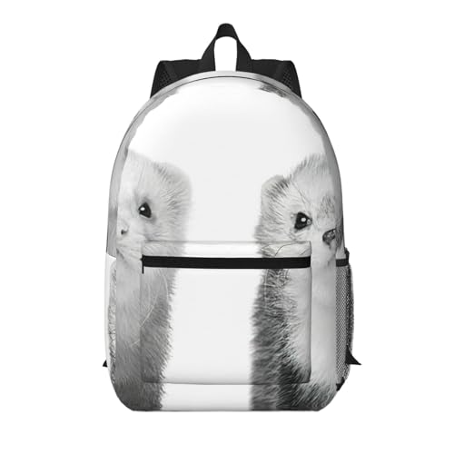 Sac à dos d'écolier noir imprimé furets idéal pour le lycée et les sorties