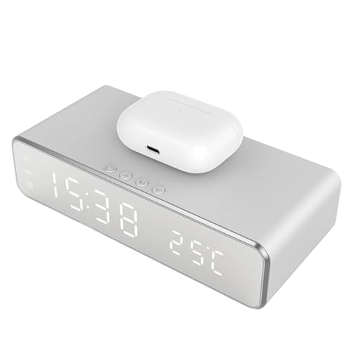 Station de Réveil avec Chargeur sans Fil - Support de Téléphone avec Affichage de la Température,Réveil numérique avec Charge sans Fil,pour Table de Chevet et...